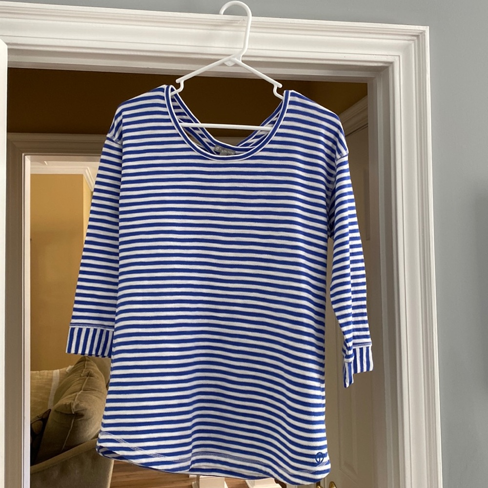 T by Talbots Top, Blue/White Striped, Size M